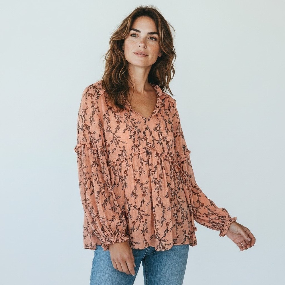 Sundance 100% Silk Floral Babydoll Blouse Size S‎